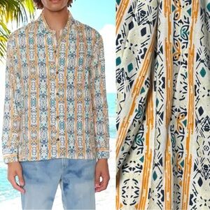 NEW Raga Abstract Print Cotton Button Up Long Sleeve Camp Shirt Men’s Size XL